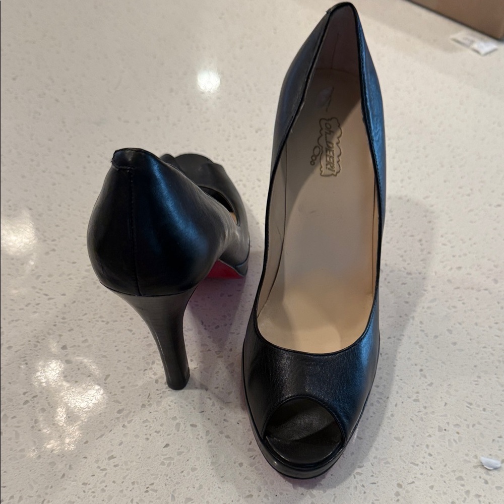 Oh Deer! Black Peep-Toe Heels Red Bottoms - Picture 5 of 10